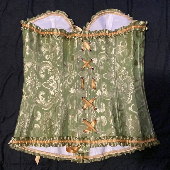 Women's Lacing Corset Top Satin Floral Boned Overbust Body Shaper Bustier - Picture 2 of 4